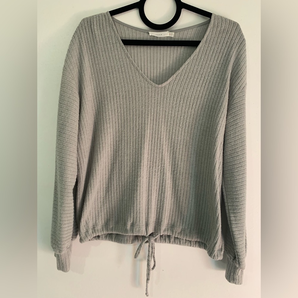 Lush Grey Rib Knit Crew Neck